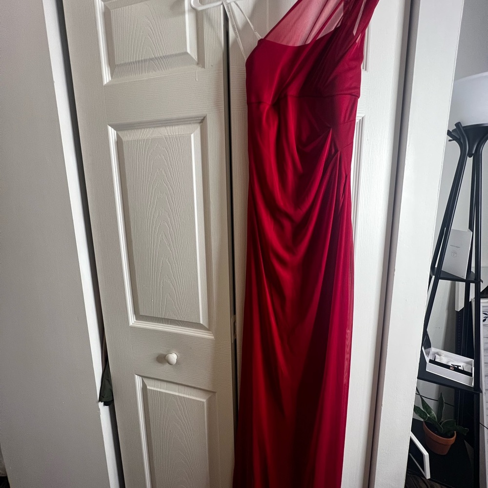 One shoulder, pleated dress